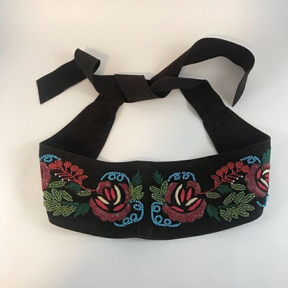 Ibisco Beaded & Embroidered Brown Suede Tie Belt - Picture 2 of 5